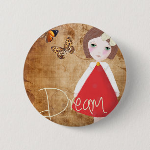 Cute Girl Badge, Whimsical Art, Badge for Kids