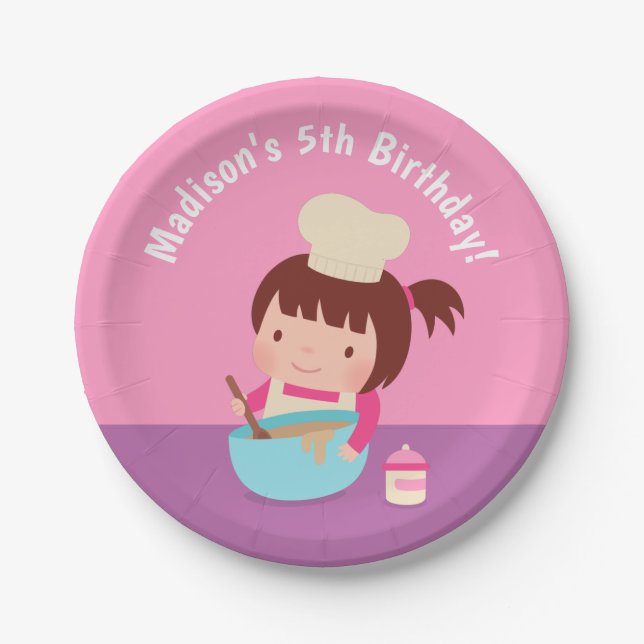 Cute Girl Baking Chef Birthday Party Supplies Paper Plate (Front)