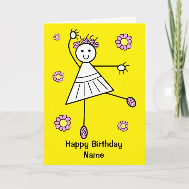 Cute Girl Ballet Dancer Birthday Card (Front)