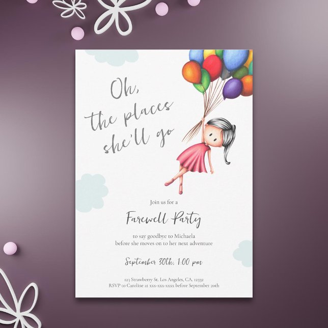 Cute Girl Balloons Farewell Invitation (Creator Uploaded)