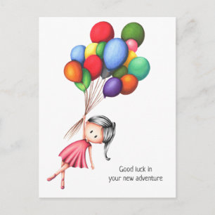 Cute Girl Balloons Personalised Farewell Postcard
