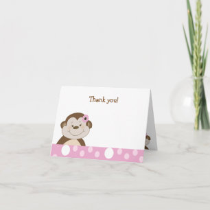 Cute Girl Bambino Monkey Pink Dot Thank you notes
