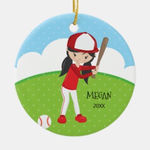 Cute Girl Baseball Personalised Christmas Ceramic Tree Decoration
