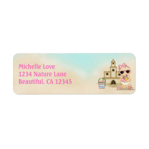 Cute Girl Beach Baby and Sandcastle Address