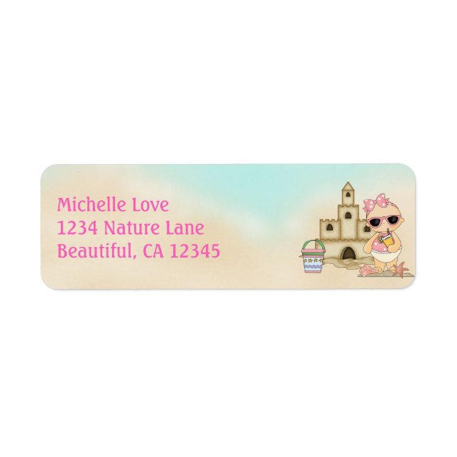 Cute Girl Beach Baby and Sandcastle Address (Front)