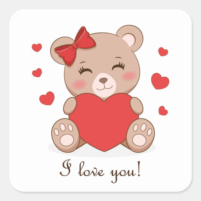 Cute girl bear holding heart sticker (Front)