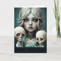 Cute girl birthday card skulls, humour, goth, emo