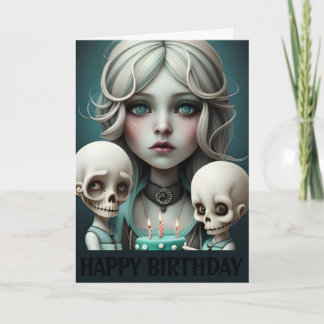 Cute girl birthday card skulls, humour, goth, emo