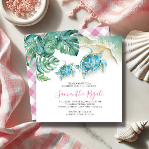Cute Girl Birthday Invitations Tropical Watercolor
