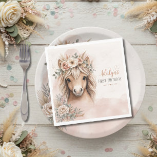 Cute Girl Boho Horse First Birthday Napkin