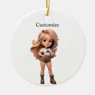 Cute Girl Bonita Chica Thunder_Cove Ceramic Tree Decoration