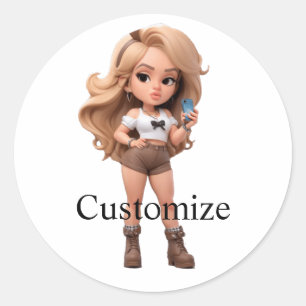 Cute Girl Bonita Chica Thunder_Cove Classic Round Sticker