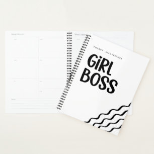 Cute Girl Boss Black and White Monogram Year Planner