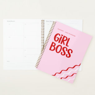 Cute Girl Boss Pink and Red Custom Name Year Planner