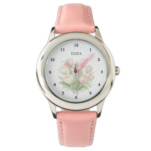 Cute Girl Botanical Flowers Kids Floral Pink Watch