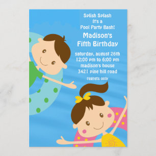 CUTE Girl & Boy Pool Party Birthday Invitation