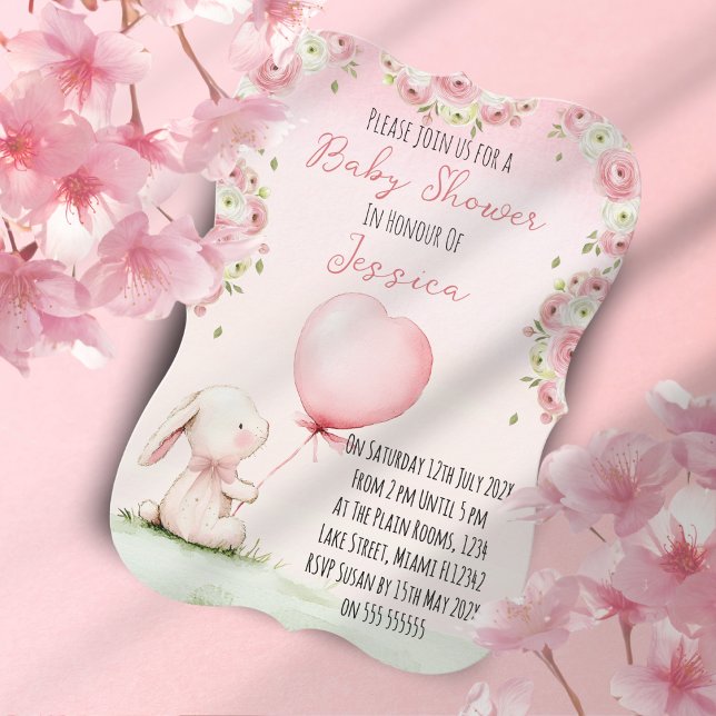 Cute Girl Bunny Baby Shower Invitation (Creator Uploaded)