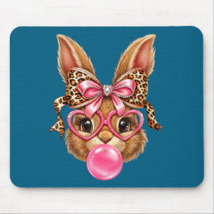 Cute Girl Bunny Rabbit Face Leopard Glasses Mouse Mat