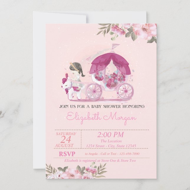 Cute Girl,Carriage ,Floral Baby Shower Invitation (Front)