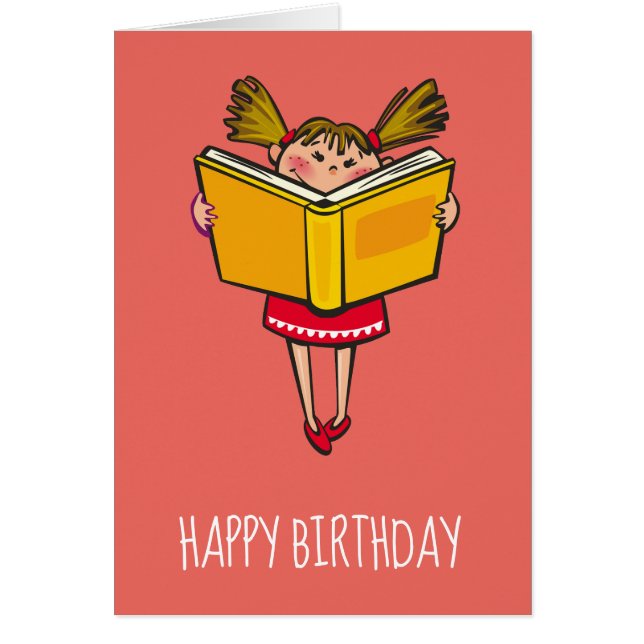 Cute girl cartoon book lover bookworm birthday (Front)