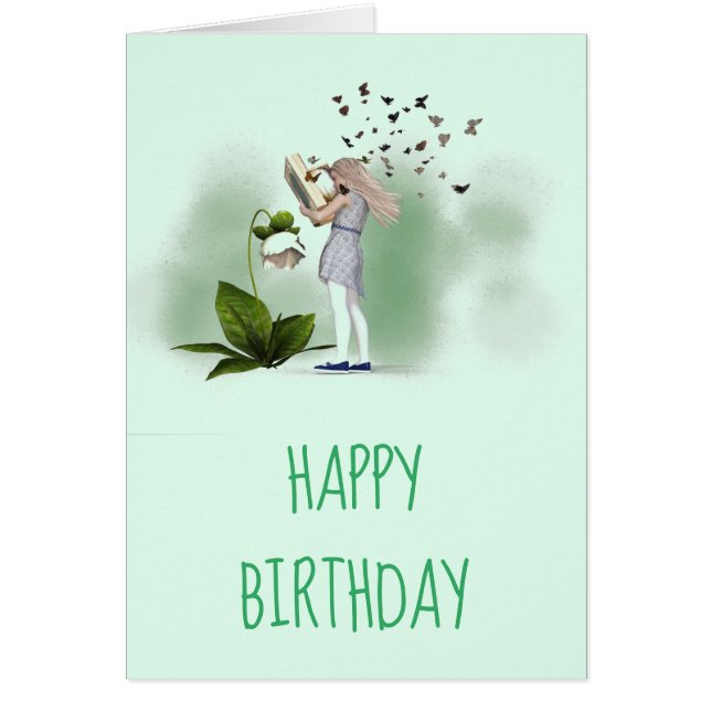 Cute girl cartoon book lover bookworm birthday (Front)