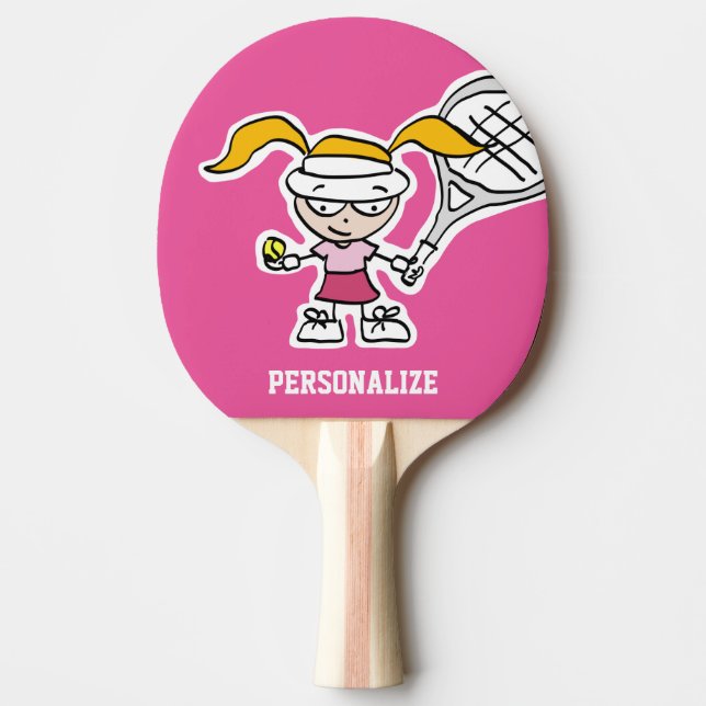 Cute girl cartoon table tennis ping pong paddle (Front)