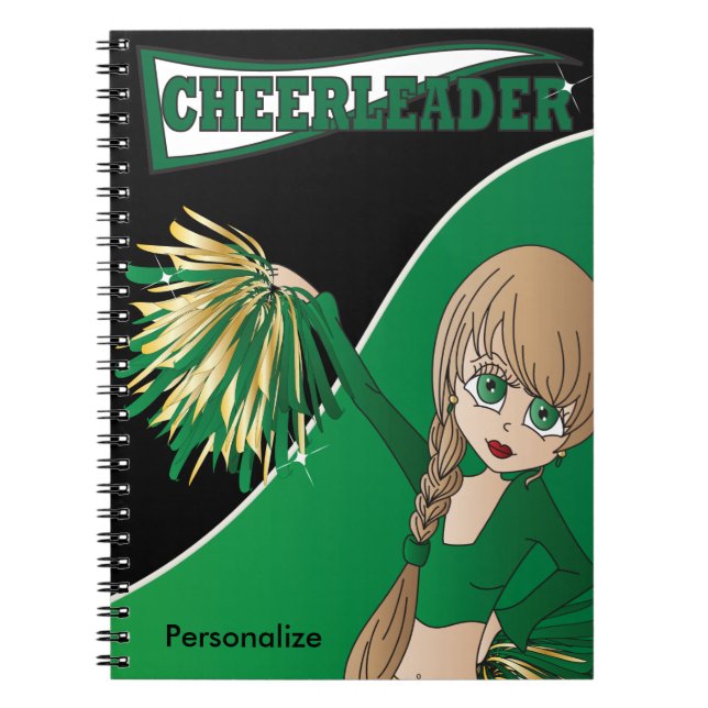Cute Girl Cheerleader | DIY Name | Green Notebook (Front)