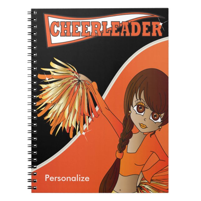 Cute Girl Cheerleader | DIY Name | Orange Notebook (Front)