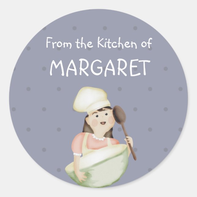 cute girl chef hat mixing bowl bakery food kitc... classic round sticker (Front)