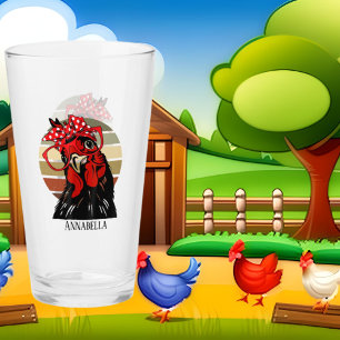 cute girl chicken lovers word art Glass