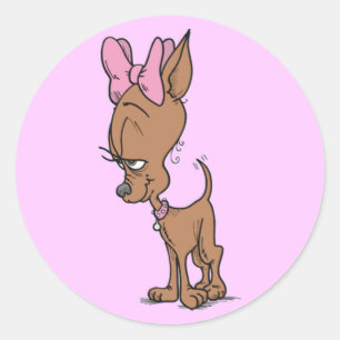 Cute Girl Chihuahua Cartoon Classic Round Sticker