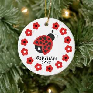 Cute Girl Christmas Ladybug Ceramic Tree Decoration