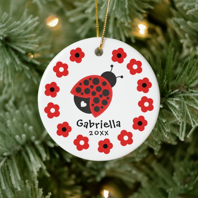 Cute Girl Christmas Ladybug Ceramic Tree Decoration (Tree)