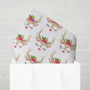 Cute Girl Christmas Reindeer Face Tissue Paper