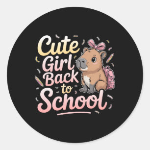 Cute Girl Ck To School Capyra First Day Of School Classic Round Sticker