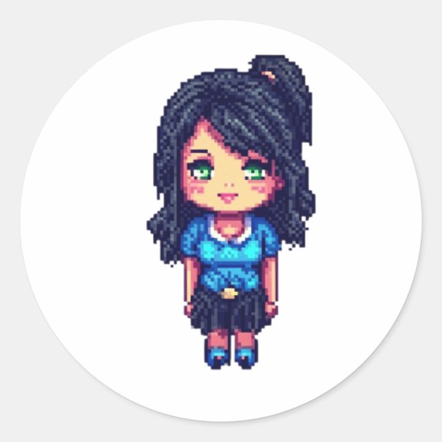 Cute girl classic round sticker (Front)