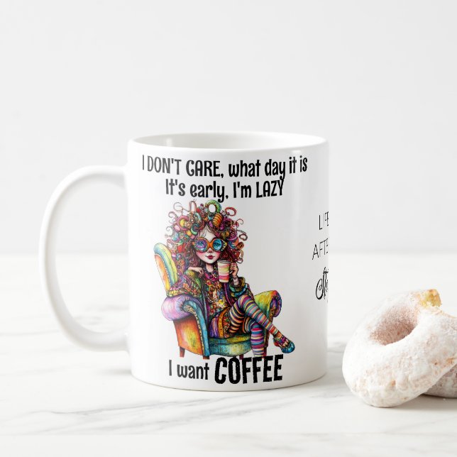 Cute Girl Coffee Colourful Hair Glasses Quote Coffee Mug (With Donut)