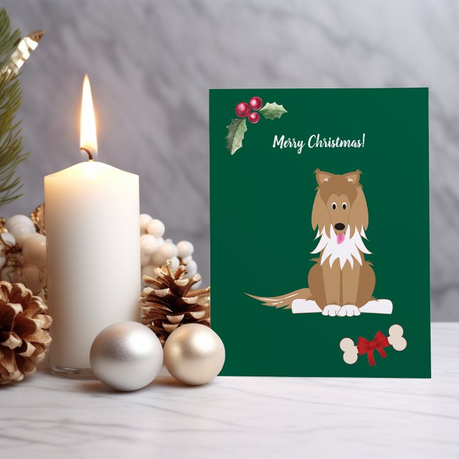 Cute Girl Collie Dog Customisable Holiday Card (Creator Uploaded)