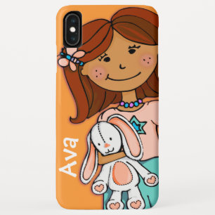 Cute girl cuddling rabbit graphic orange iPhone XS max case