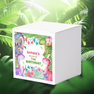 Cute Girl Dinosaur 1st Birthday Favour Box