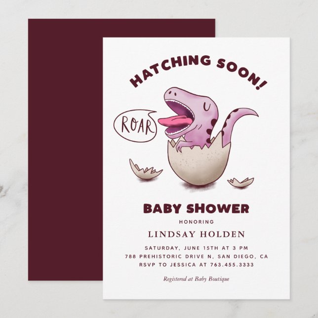 Cute Girl Dinosaur Baby Shower Hatching Soon Invitation (Front/Back)