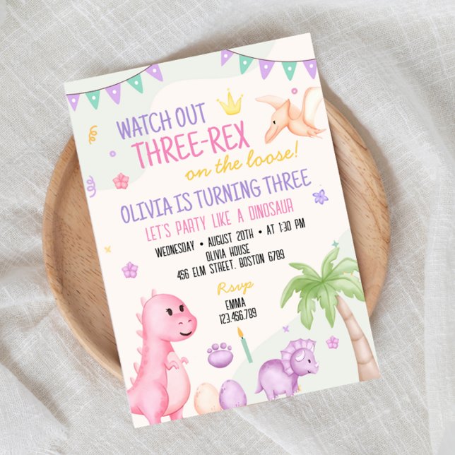 Cute Girl Dinosaur Birthday Party Invitation (Creator Uploaded)