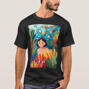 Cute Girl Diving in Vibrant Coral Reef Adventure T-Shirt