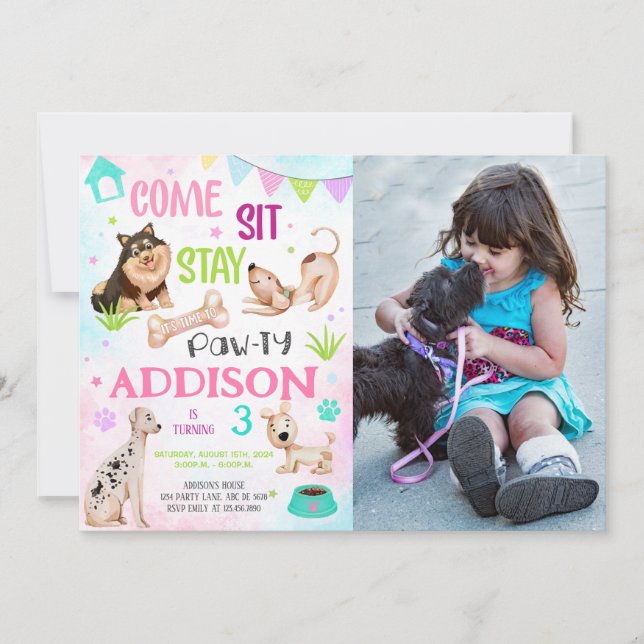Cute Girl Dog Birthday Pawty Photo Invitation (Front)
