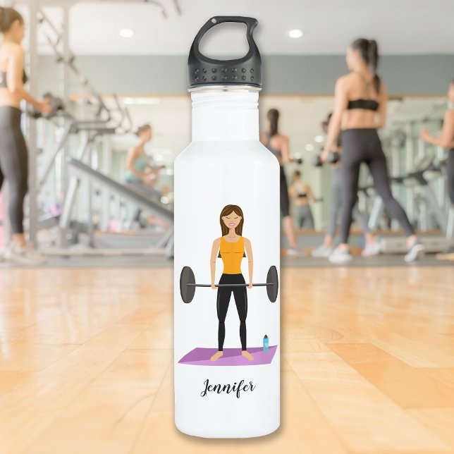 Cute Girl Doing Deadlift With Weights Custom Name 710 Ml Water Bottle (Creator Uploaded)