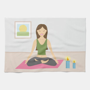Cute Girl Doing Yoga In A Pretty Room Tea Towel
