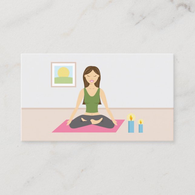 Cute Girl Doing Yoga In A Room Yoga Instructor Business Card (Front)