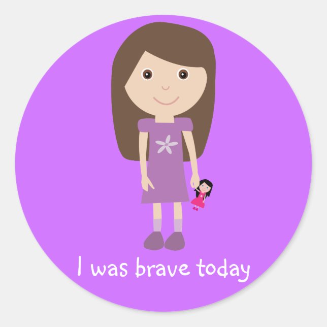Cute Girl & Doll I Was Brave Today Lilac Stickers (Front)