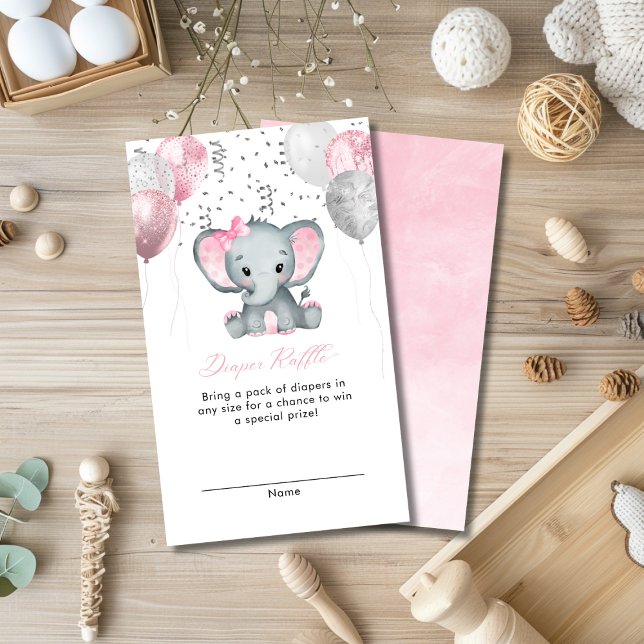 Cute Girl Elephant Baby Shower Diaper Raffle Enclosure Card (Cute Girl Elephant Baby Shower Diaper Raffle Enclosure Card)