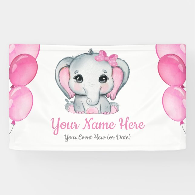 Cute Girl Elephant Banner Sign Table Decor (Horizontal)